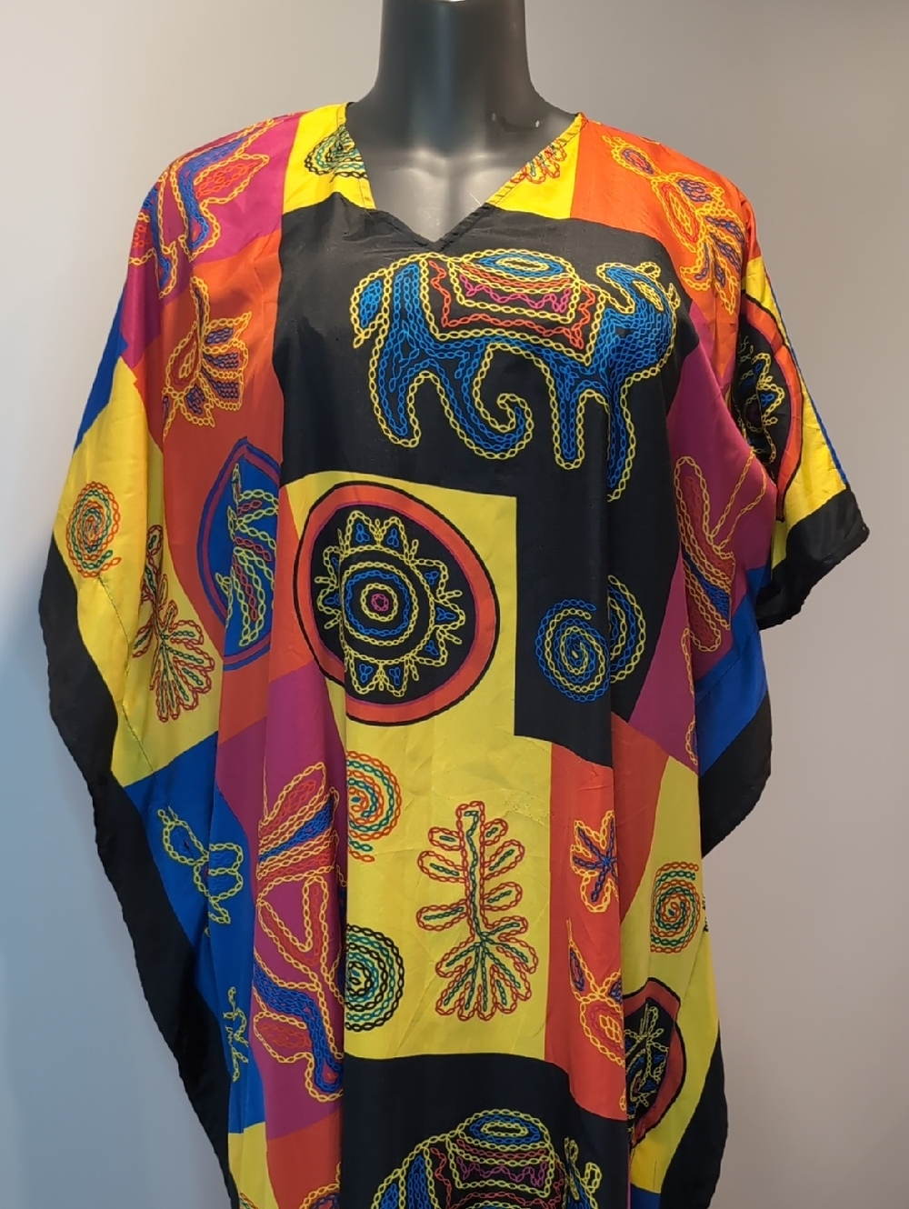 2/$20 Gypsie Blu Vibrant Multicolor Animal & Geometric Print Kaftan Dress